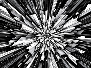 Exploding Starburst Abstract Black and White Composition