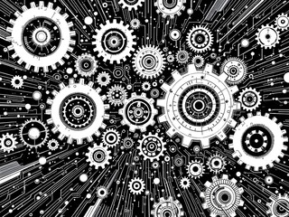 Interconnected Gears and Circuitry A Technological Illustration