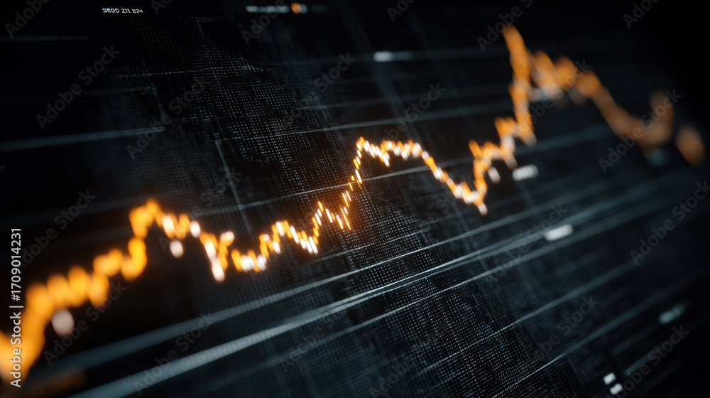 Aufkleber dynamic financial graph displaying fluctuating stock prices with upward trend. vibrant orange line c