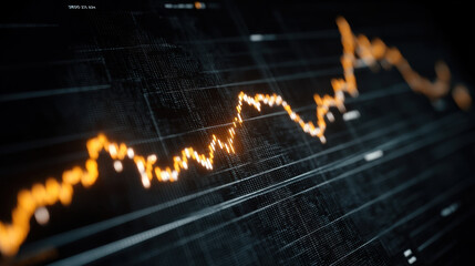 Dynamic financial graph displaying fluctuating stock prices with upward trend. vibrant orange line contrasts against dark background, symbolizing market activity and investment opportunities