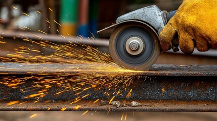 Close-Up of Hand Holding Angle Grinder Producing Sparks on Steel