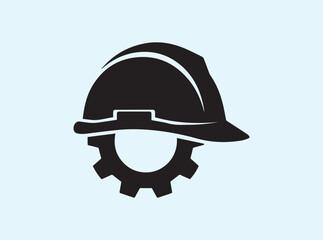 Fototapeta premium Collaborative Industry Icon Featuring Hard Hat and Cog Symbol 