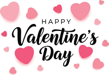 Happy valentines day greeting card with pink hearts scattered around text