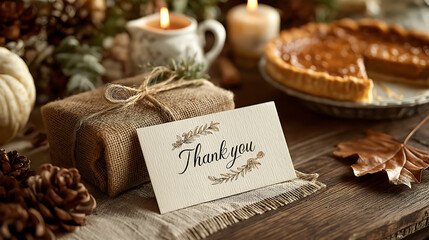 Thanksgiving gift thank you card pumpkin pie autumn holiday celebration