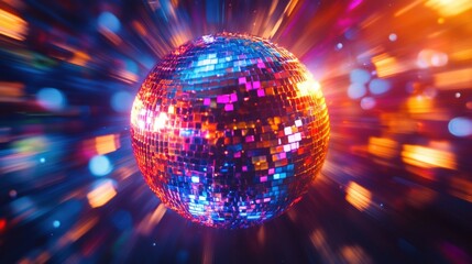 Vibrant disco ball in a dynamic lighting display.