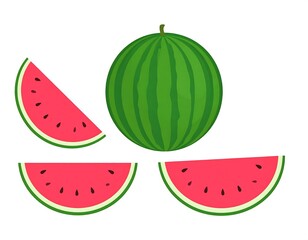 Colorful watermelon slices and whole fruit illustration
