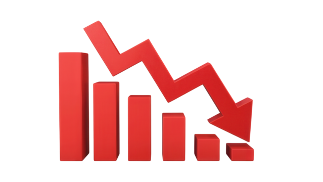 Dramatic red arrow shows market decline and economic recession fears rising