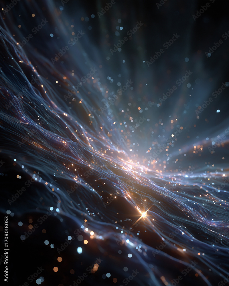 Poster cosmic symphony: an immersive journey into the celestial dance of light, a digital rendering that un