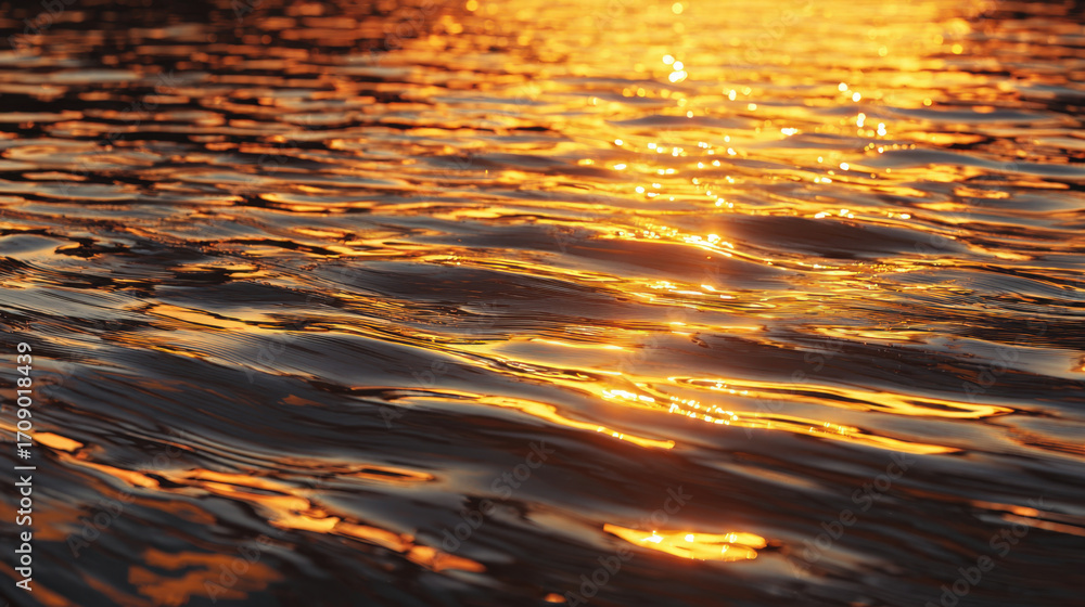 Aufkleber shimmering surface of water reflects golden sunlight, creating mesmerizing pattern of ripples and gl
