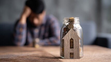 Money Jar With House Symbol Representing Home Savings and Investment