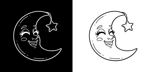 Joyful crescent moon character with sleepy star, perfect for children's stories and night themes