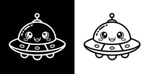 Adorable cartoon UFO character with big eyes and friendly smile, perfect for kids' designs