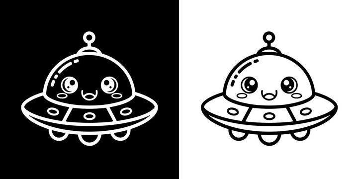 Adorable cartoon UFO character with big eyes and friendly smile, perfect for kids' designs