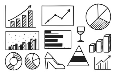 Business chart and graph doodle collection isolated on transparent background, generative ai