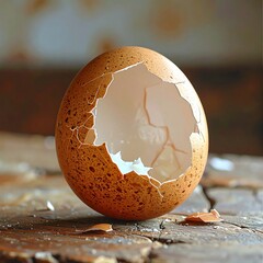 Broken egg shell on wooden surface