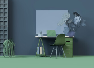 Modern Home Office Workspace with Green Plants and Minimalist Desk – Cozy Interior Design Background