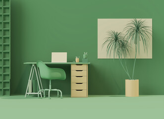 Modern Home Office Workspace with Green Plants and Minimalist Desk – Cozy Interior Design Background