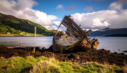 Broken ship on a shoreline