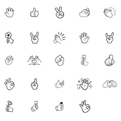 Fototapeta premium Diverse hand gesture icons express communication, agreement, and celebration in a modern, clean style.
