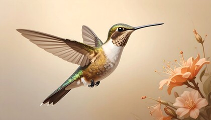 Fototapeta premium Hummingbird in Flight Near Flowers