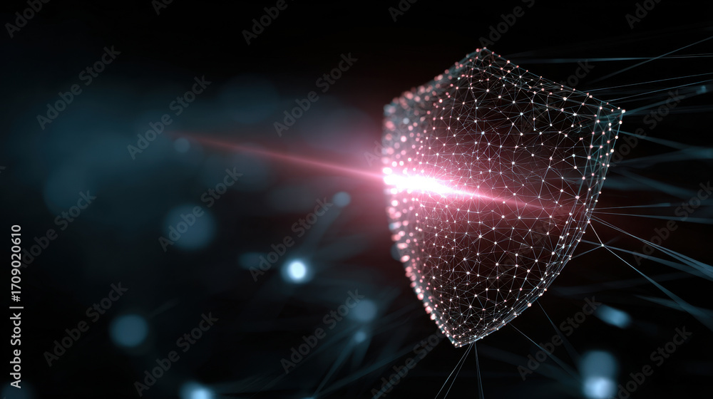 Poster digital shield network security technology concept data protection abstract design glowing lines fut