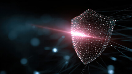 Digital shield network security technology concept data protection abstract design glowing lines futuristic background cyber defense 3D rendering virtual security