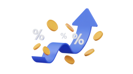 Rising profit margins with upswing arrow and gold coins, success concept