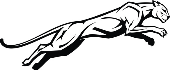 Abstract leaping panther logo design, fierce wild cat silhouette vector, athletic jungle predator illustration, tribal tattoo style artwork © Rafin's World