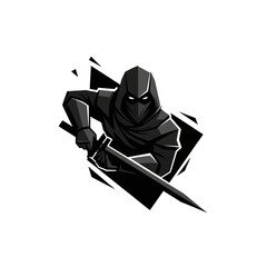 Black Ninja with Katana Sword, Vector Illustration