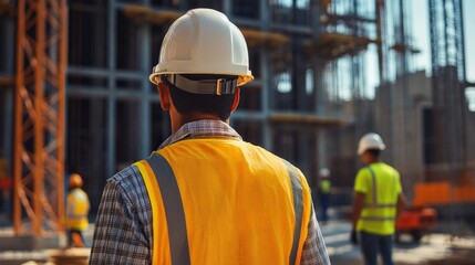 Construction worker in a safety vest and hard hat.