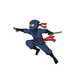 Cartoon Ninja in Action with Katana Sword