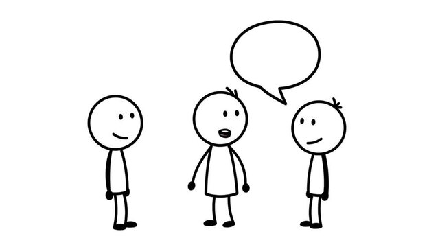 Stick Figure Cartoon Characters Talking with Speech Bubbles Animation
