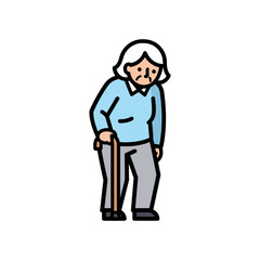 Elderly Woman with Walking Cane, Depressed Posture