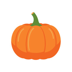 Cartoon Orange Pumpkin with Green Stem Isolated.