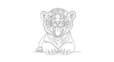 Obraz premium Minimalist line art of a playful baby tiger