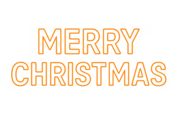 Merry christmas orange neon sign on transparent background