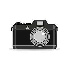 Black Camera with Silver Lens and Buttons Illustration