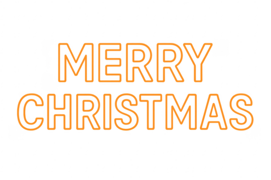 Merry christmas orange neon sign on transparent background