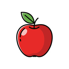 Vector Illustration of a Red Apple with Leaf