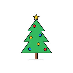 Cartoon Christmas Tree with Star and Ornaments, Festive Holiday Icon