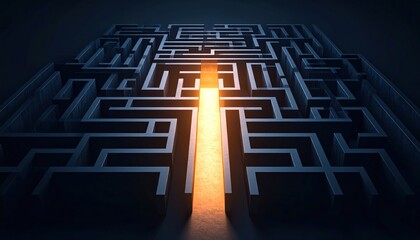 Labyrinth maze with light at the end with business concept.