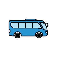 Blue Cartoon Bus with Black Outlines and Wheels