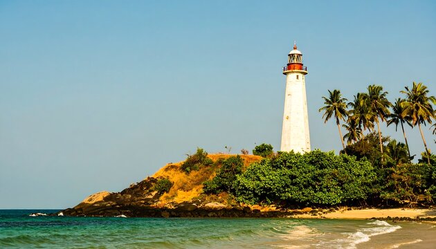 Coastal lighthouse on a tropical beach