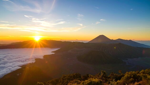 Volcanic sunrise over clouds