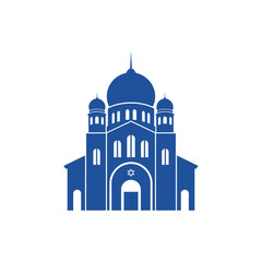 Blue Synagogue Silhouette with Star of David