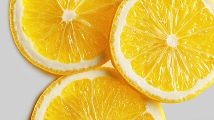 Sliced lemon arrangement, close-up view against white background, citrus freshness