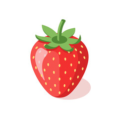Stylized Strawberry Illustration with Green Leaves and Seeds