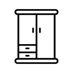Simple closet icon depicting a wardrobe or storage cabinet with clean vector lines. Minimalist outline design suitable for bedroom furniture, interior design, home organization, clothing storage, and 