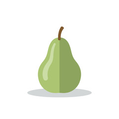 Simple Green Pear Illustration with Brown Stem and Shadow