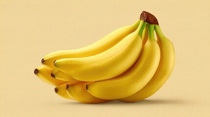 and keyword list based on the image

 Bunch of ripe yellow bananas centered against a solid neutral background, macro shot.